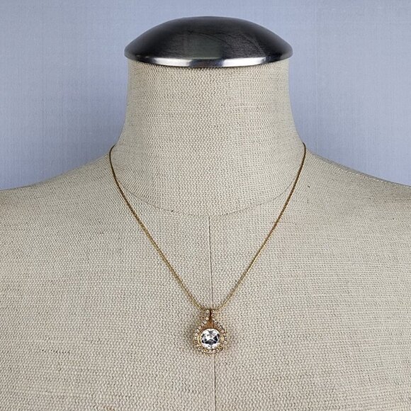 FAC Gold Tone Chain Clear Rhinestone Dainty Necklace - Picture 1 of 8